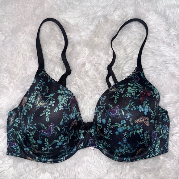 Victoria’s Secret Black Butterfly Floral Body by Victoria Lined Demi Bra 34D - Picture 2 of 7